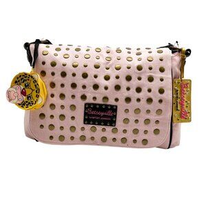 Betsey Johnson Pink And Black Canvas Baby Simply Studs Messenger Crossbody